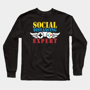 Social Distancing Expert Gaming Funny Vintage Video Gamer Gift Long Sleeve T-Shirt